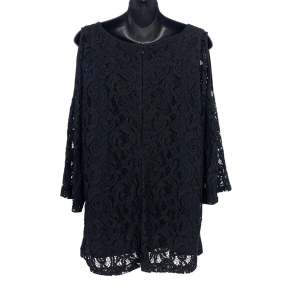 Adrianna Papell Women Top Blouse Plus 2X Black Lace 3/4 Tunic Cold Shoulder New - Picture 5 of 7